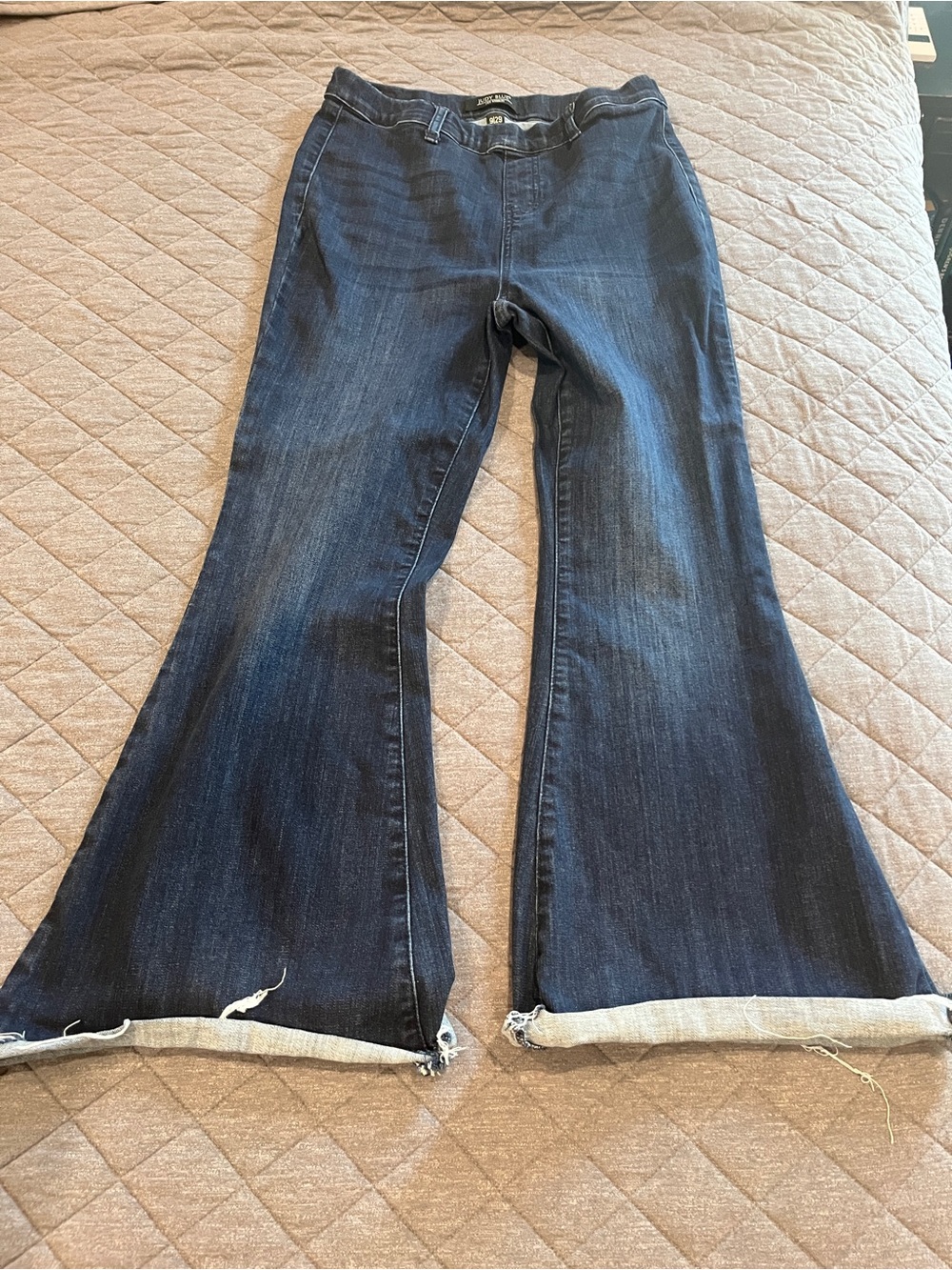 Judy Blue Dark Blue Flare Jeans with Rolled Hem